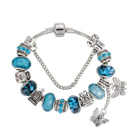 XOYOYZU Butterfly Charms Bracelet for Women Murano Glass Beads Flower DIY Charms Bracelets Birthday Gifts Blue