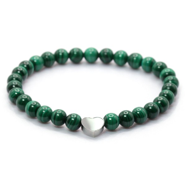 Echtes Malachit AAA Edelstein Armband mit 6mm Perlen und Edelstahlherz