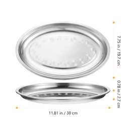 Luxshiny Stainless Steel Plate, Oval Steaming Fish Dishes, Metal Serving Platter for Kitchen Restaurant-30CM