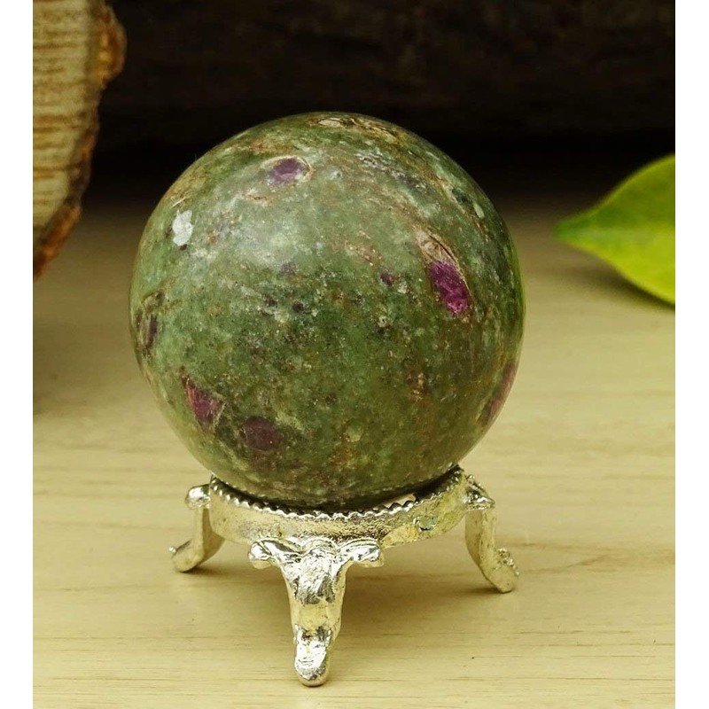Reikiera Ruby Fuchsite Sphere Stone Ball With Ring Stand Aura