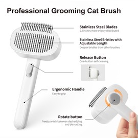 2-in-1 Adjustable Dog & Cat Brush - Deshedding Comb with Release Button, Dematting Tool for Mats &Tangles
