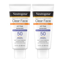 Neutrogena Clear Face Liquid Lotion Sunscreen for Acne-Prone Skin, Broad Spectrum SPF 50 Protection, Oil-, Fragrance- & Oxybenzone-Free Sunscreen, Non-Comedogenic, Twin Pack, 2 x 3 fl. oz