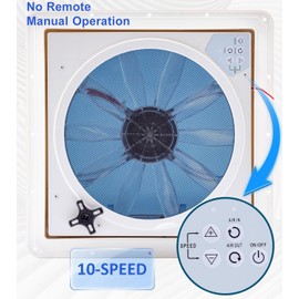 RVLOVENT 12V RV Roof Fan Vent 14'' 10 Speed Reversible Manual Lift (NO REMOTE)