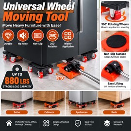 Heavy Duty Furniture Lifter and Mover Set – 5 Piece Furniture Moving Tool with Lifting Lever and Rollers for Easy Moving