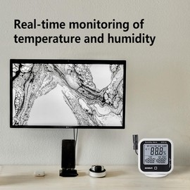 ALLOSUN Digital Thermometer Hygrometer Indoor Humidity Greenhouse Temperature Monitor Alarm Long Probe Gauge Dew-Point Meter with LCD Display