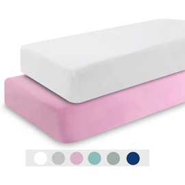 Dudu N Girlie Fitted Mini Cot Sheet 100 x 50 - Spacesaver Cot Sheets 2 Pack Hypoallergenic Baby Cot Sheets Bedding Elasticated Breathable Easy Care (Pack of 2, Pink & White)