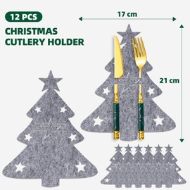 Atuoxing Pack of 12 Cutlery Bags Christmas Table Decoration Christmas Cutlery Holder Christmas Felt Christmas Tree Cutlery Bag with Star for Christmas Decoration Table