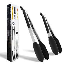 LAOCHOES Kitchen Cooking Tongs - Silicone Cooking Tongs, Great for Grilling, Salads and Serving, Grilling Tongs Set (9" and 12") (Black)