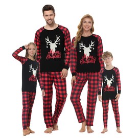 YIJIU Family Matching Christmas Pajamas Women Glow in the Dark Deer PJs Men Clothes Sleepwear,Black Deer,Women-S