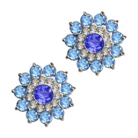 Silver Stud Earrings Flower Sun Flower Blue White Light Blue Stud Earrings Real Sterling Silver 925 Zirconia Crystals Rhinestone Sterling Silver 925 Flowers Flower