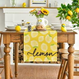 Yellow Leaves Lemon 210 GSM Summer Table Runner, Seasonal Kitchen Dining Table Decoration for Home Party Decor 13x36 Inch