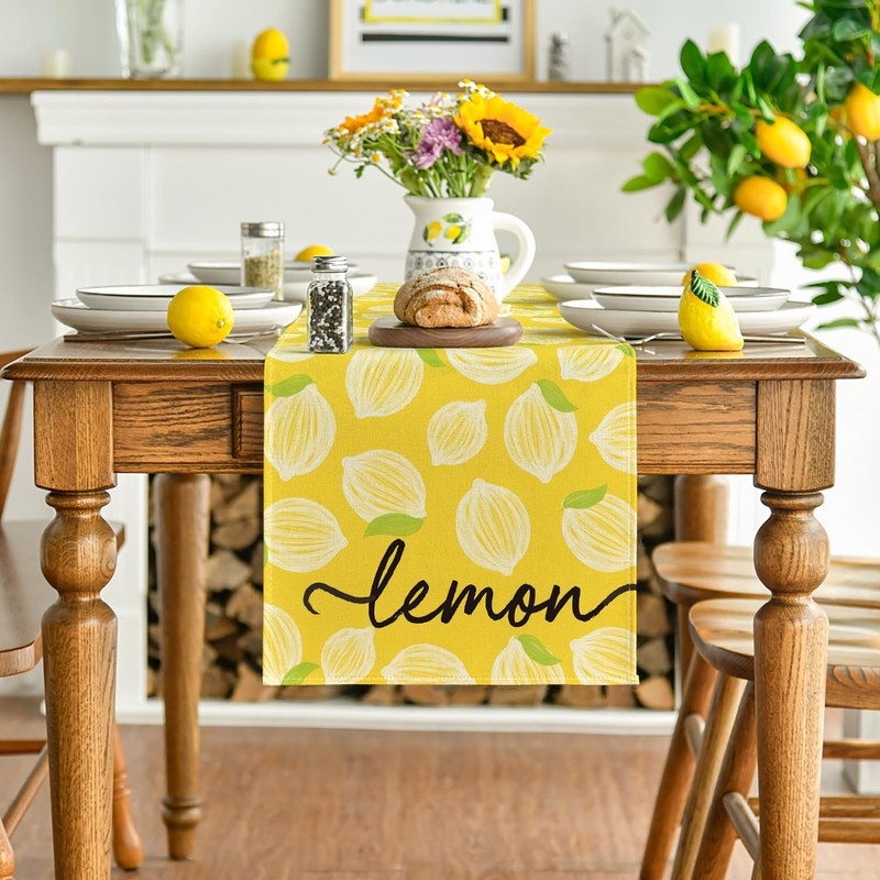 Yellow Leaves Lemon 210 GSM Summer Table Runner, Seasonal Kitchen