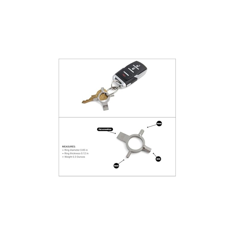 Photography Keychain Multi-Tool with 3mm, 4mm, 3/16 Allen Wrench Hex