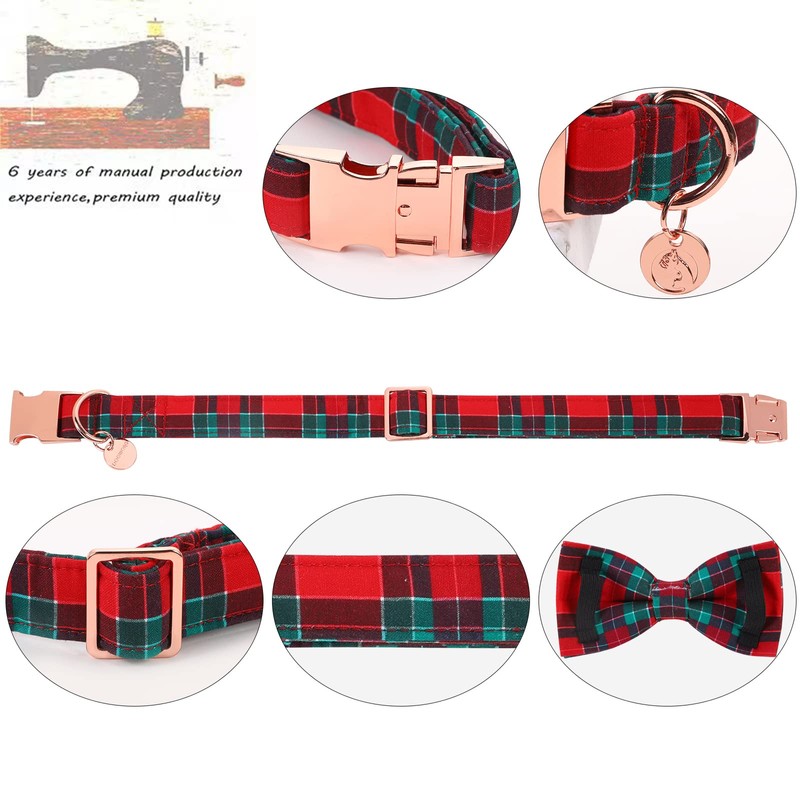 DOGWONG Christmas Dog Collar with Bow tie, Red Plaid Dog