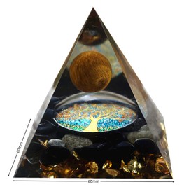 Besorgone Tiger Eye Crystal Sphere Orgonite Pyramid with Obsidian Stone Reiki Energy Chakra Healing Orgone Collection Meditation Pyramide Gift