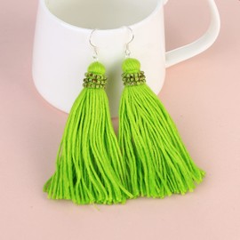 KELITCH Tassel Pendant Earrings Bohemian Thread Tassel Dangle Earring for Women Party Dance Fashion Jewelry (Apple Green)