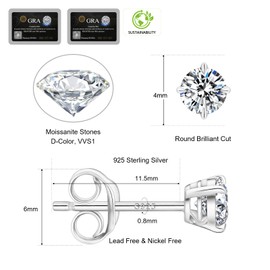 KRKC&CO Moissanite Earrings, Brilliant Round Cut Diamond Stud Earrings For Women Men, 14K Gold Earrings, 1/2 CT, D Color VVS1 Simulated Diamond 925 Sterling Silver Solitaire Earrings, Gifts For Girls