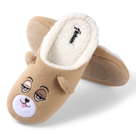 Boys Girls Cute and Cozy Plush Slip On Bear Slippers with Memory Foam for Kids Brown