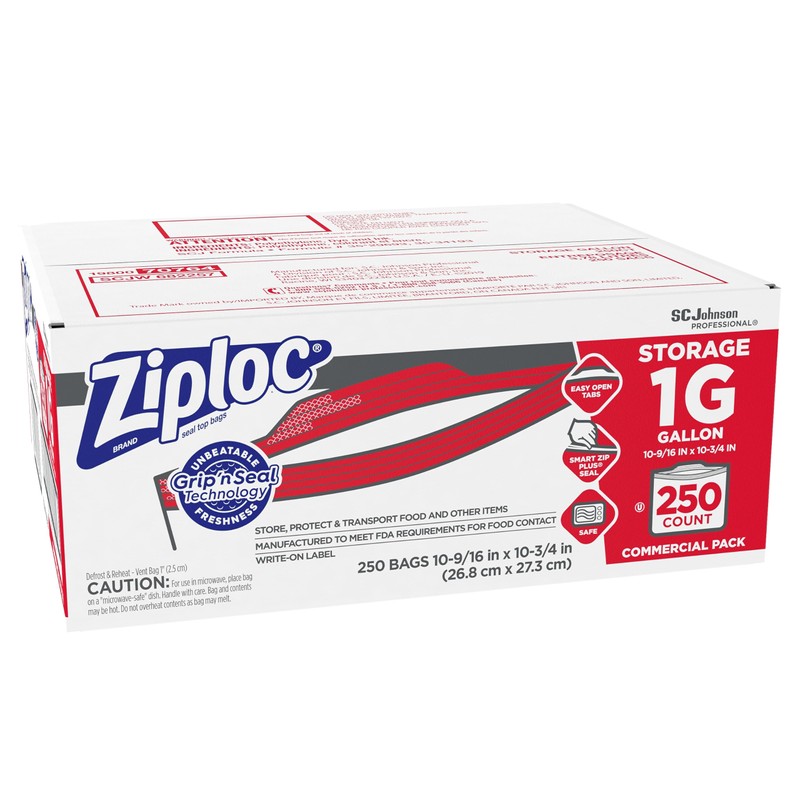 Ziploc 682257 Double Zipper Bags, Plastic, 1gal, 1.75mil, Clear w/Write-On