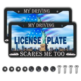 Fun License Plate Frame Cover Black and White License Plate Frames My Driving Scares Me Too Universal Aluminum Car Accessory 2 Pack with Screw Covers Set