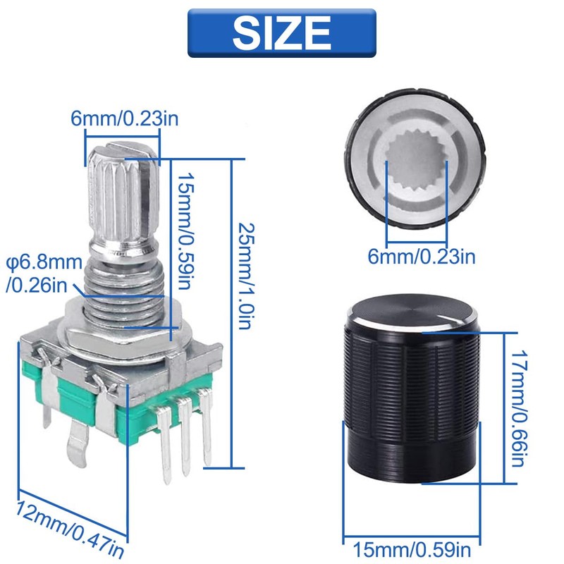 DAOKAI EC11 Digital Potentiometer, 360 Degree Rotary Encoder Module 15mm
