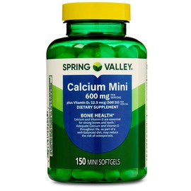 Generic Spring Valley Calcium Plus Vitamin D3 150 Mini Softgels | Calcium Supplement Calcium 600 mg with Vitamin d3 | Calcium Carbonate 600 mg, 150 Mini Softgels + Sticker VSL
