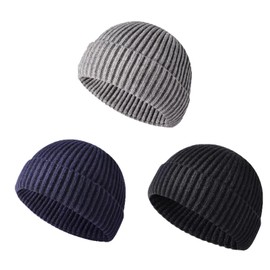 XZSKD 3pcs Beanie Hat Men, Roll Up Edge Skullcap Fisherman Beanie, Mens Beanie Hat, Wooly Hat for Men, for Fishermen, Workers, Fashion Wear Black