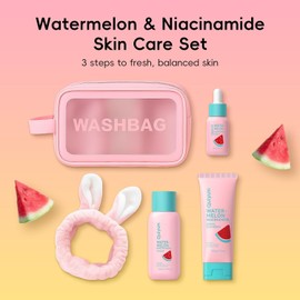 QUIYUM Watermelon & Niacinamide Skincare Set Beauty Facial Products for Teens Routine Nourishing Moisture Glow Up Trendy Items for Girls with 3PCS Birthday Mother's Day Gift 5-Pieces / 퀴윰 수박 & 니아신아마이드 스킨케어 세트 뷰티 페이셜 제품 청소년용 루틴 영양 공급 수분 글로우 업 3PCS를 가진 소녀들을 위한 트렌디한 아이템 생일 어버이날 선물 5-Pieces