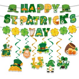 St. Patrick's Day Hanging Swirl Banner, 9 Pcs Happy St. Patrick's Day Party Decorations Set - Happy St. Patrick's Day Hanging Swirls & St Patricks Day Banner for St Patricks Day Decorations Party