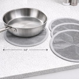 Silicone Hot Pot Holder Mats 10in (3-PCS) - Heat Resistant Countertop Protector with Non-Slip Geometric Pattern, Easy Clean Kitchen Trivet for Dining Table, Stove Top, Counter Safe Medium Grey