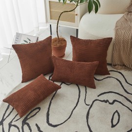 Home Brilliant Large Throw Pillow Striped Plush Velvet Euro Sham Decorative Pillowcase for Chair Large Pillow Cover for Couch Patio Furniture Floor Decor, 24 x 24 inch (60cm), Brown