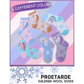 ProEtrade Wool Socks for Kids Toddlers Boys Girls Thick Warm Winter Hiking Heavy Thermal Cozy Crew Boot Unicorn Gift Socks 6 Pack(Unicorn,8-12 Y)