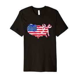 4th Of July Coquette Outfit Girl Bow American USA Flag Premium T-Shirt