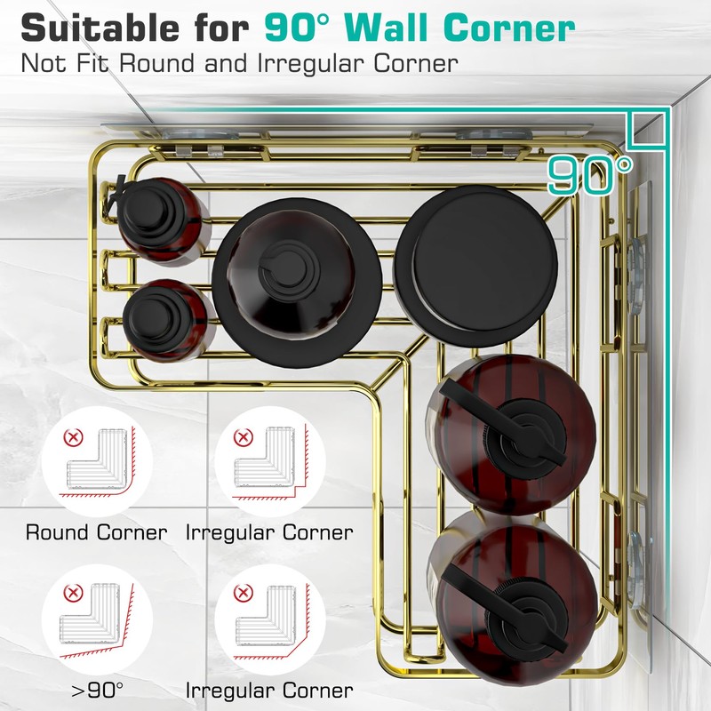 YASONIC Corner Shower Caddy, 3-Pack Adhesive Bathroom Caddy with Soap