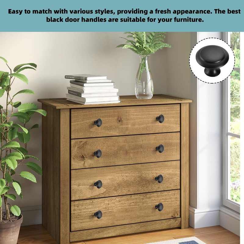 Nersgers Drawer Knobs 12 Pcs Black Door Knobs,30mm Retro Matte