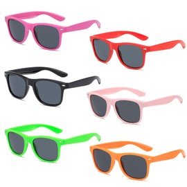 FIBOUND 6-Pack Polarized Sunglasses for Kids - UV400 Protection Retro-Style Eyewear for Boys & Girls, Lightweight Children’s Shades for Beach, School & Everyday Wear (Assorted Colours)
