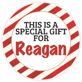 This is a Gift for Reagan - 100 Pack Circle Stickers 3 Inch - Candy Cane Merry Christmas Gift Tag Present Tree Holiday Custom Name Santa Claus