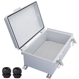 YETLEBOX Waterproof Outdoor Electrical Junction Box Weatherproof IP67 ABS Plastic Enclosure Switch Router Project Box with Mounting Plate with Wall Bracket 2 Cable Glands Grey 10.23" x 6.3" x 3.94"
