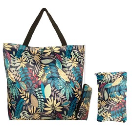 HYMUUNI Large Foldable Shopping Tote Bag Reusable Washable Grocery Bags Waterproof Lightweight beach bag Portable Shopper Bag with Zip for Daily Use Commute Travel Picnic (Leaves)