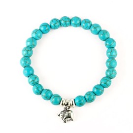 MASYLA Turquoise Bracelet for Women,Elephant Healing Crystal Stone Stretch Bead Cross Pendant Bracelets Turquoise Jewelry (elephant)