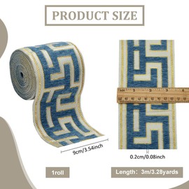 FINGERINSPIRE 3.3 Yards Embroidered Geometric Drapery Trim 3-1/2" Wide The Great Wall Blue Chenille Drapery Geometric Jacquard Ribbon for Drapes Curtain Banding Trim