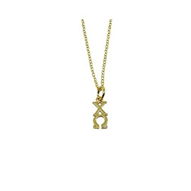 Sorority Things Vertical Chi Omega Chi O Greek Sorority Lavalier Drop Charm Pendant High Polish Finished Gold Plated (16 inch)
