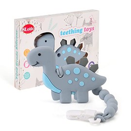 Slotic Juguetes para la dentición de bebés de 3 a 6 y de 6 a 12 meses, mordedor de dinosaurio para aliviar el dolor con diseño de una sola pieza, jueg