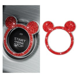 Wevdn Bling Car Engine Start Button Cover, Rhinestone Ring Start Button Cover Sticker, Little Cute Key Ignition & Knob Ring Decoration, Sparkling Car Interior Accessories for Women (Red)