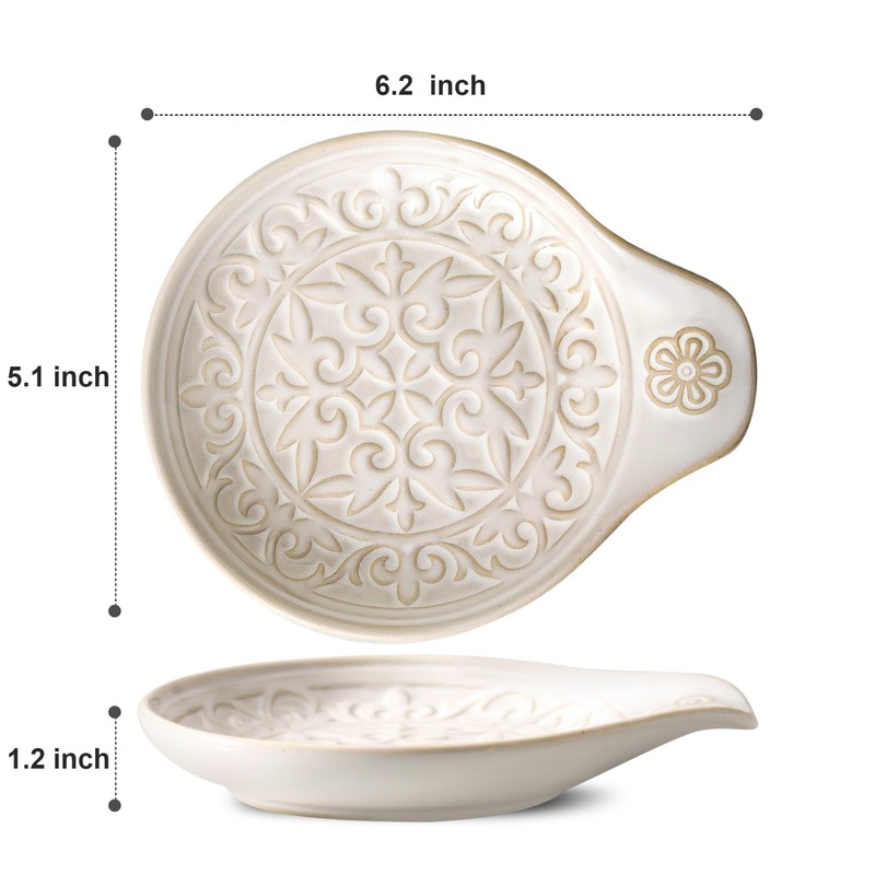 Howise Farmhouse Ceramic Spoon Rests Holder for Kitchen Counter Stove