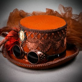 ILOVEMASKS Women Brown Steampunk Victoria Deluxe Costume Goggles Top Hat Party Head Gear