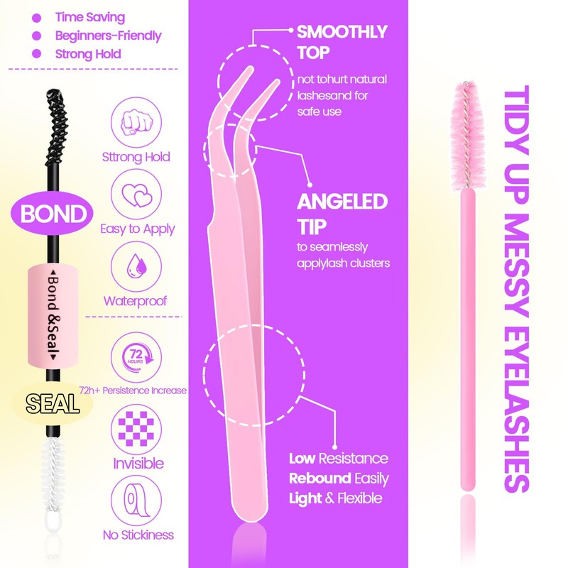 680 Pcs Lash Clusters Kit, 28 Rows Mixed Black and