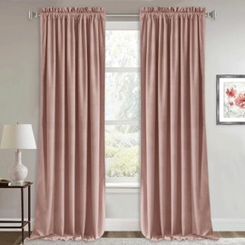 RYB Home Dusty Pink Velvet Curtains for Nursery - Cute Luxury Window Decor Super Soft Rod Pocket Thermal Insulted Drapes for Girls Bedroom Dormitory, W52 x L96, 2 Panels Set