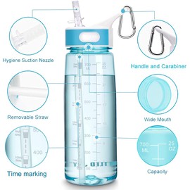 VENNERLI Water Bottle with Straw and Time Marking, Sports Water Bottle BPA Free Leak Proof Dishwasher Safe Reusable Tritan Drinks Bottle Durable Motivational for Adults Outdoor 800ml