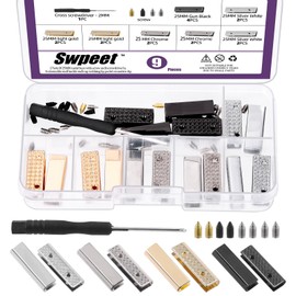 Swpeet 4 Colours Metal Bag Decorative Buckles with Screws and Screwdriver Assortment Kit, Belt Buckle End Tips Metal Clip Buckles Belt Tip for Handbag Cover Decoration, gold
